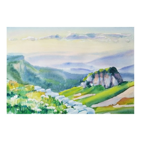 Watercolor painting In the mountains
