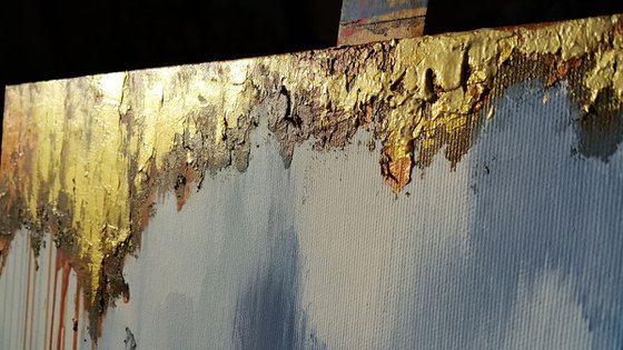 Abstract painting Two passions - expressive gestural, Gold, textures