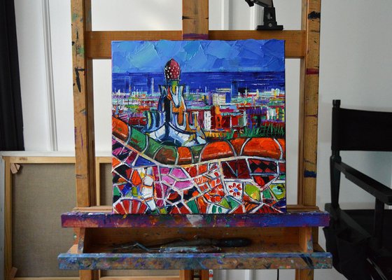 BARCELONA IMPRESSION 30x30cm Original Impasto Palette Knife Oil Painting