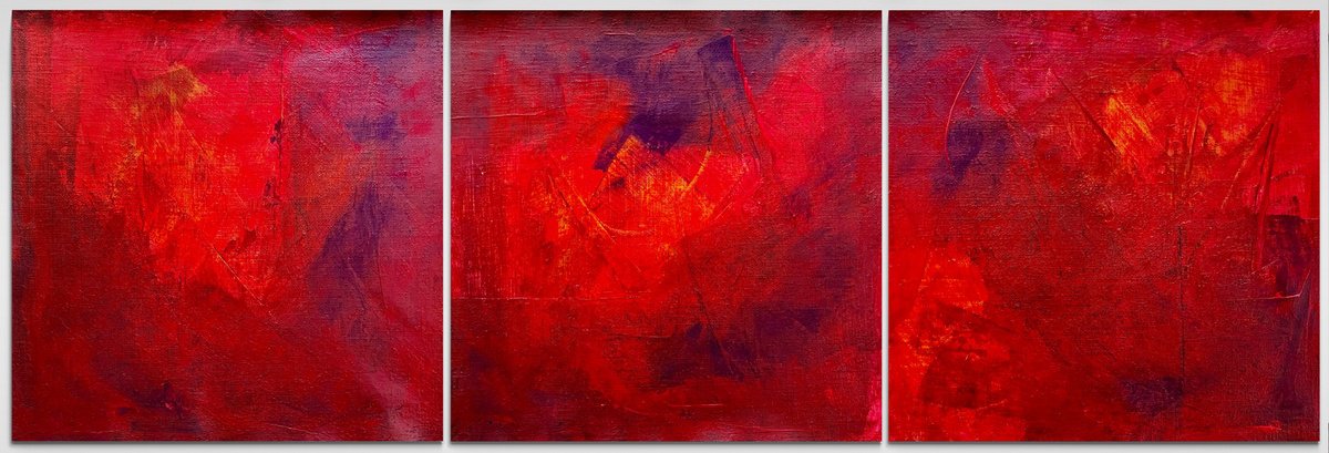 Abstract Acrylic Painting By Anita Kaufmann, 59 X 20, Red Terra Mystica 424, Original Artwork