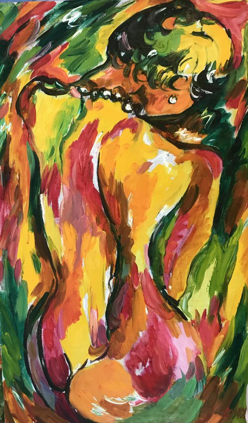 NUDE. MODEL IN PARIS - original painting, love erotic, impressionistic, spring emotions by Karakhan