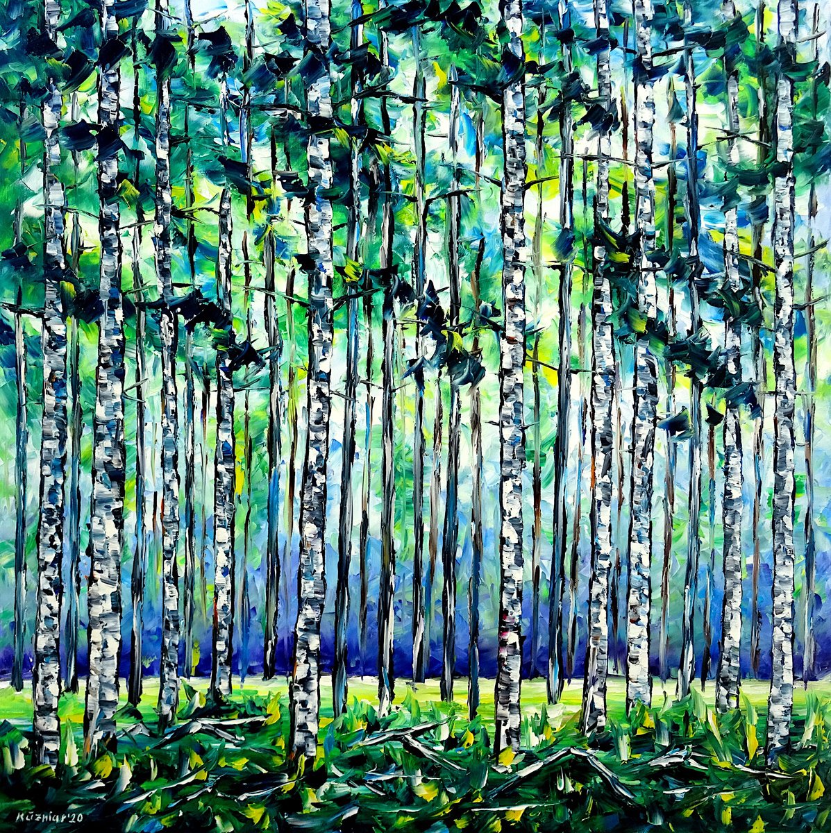 Expressive Oil Painting , Aspen Forest By Mirek Kuzniar, 31 X 31, Artwork For Sale On Artfinder