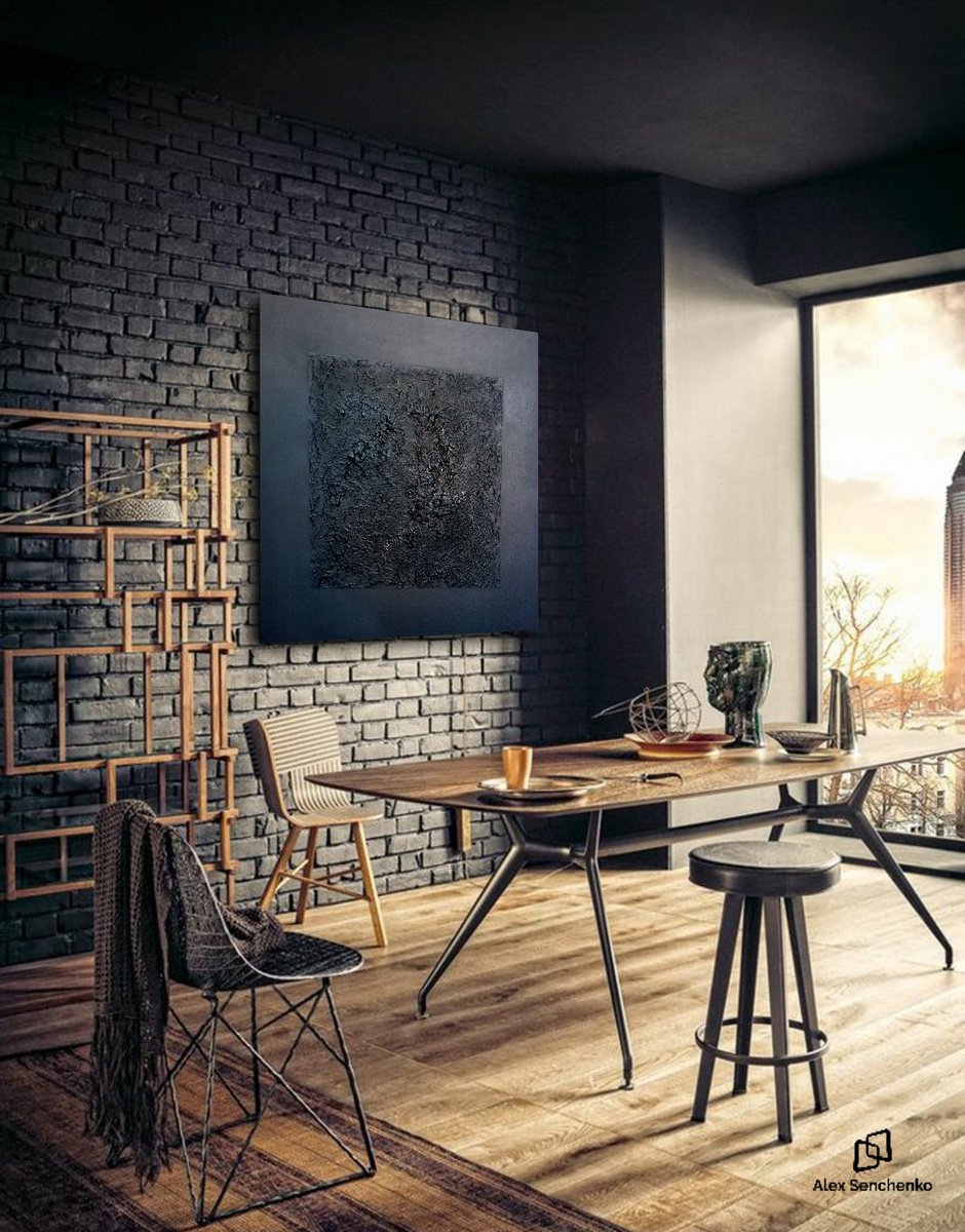 Abstract Acrylic Painting By Alex Senchenko, 39 X 39, Black Square, Original Artwork