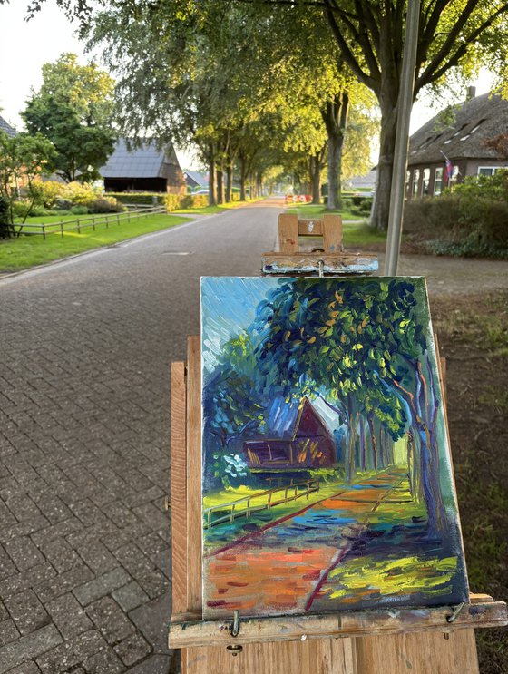 Dutch Countryside Alley at Sunset