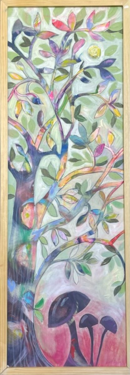 Abstract Botanical Acrylic Painting By Eliry Arts, 12 X 36, Giving Tree, Original Artwork