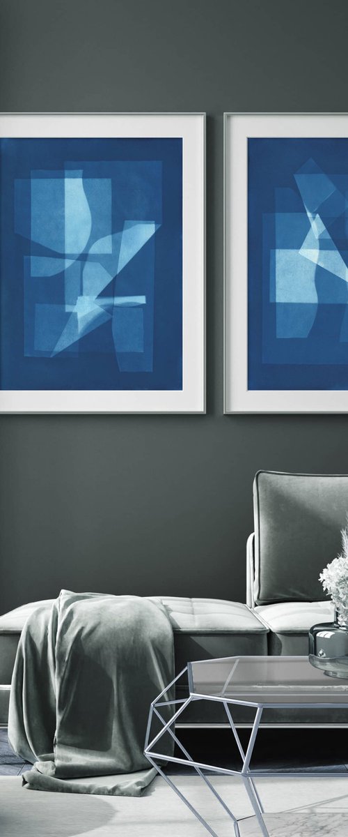 Geometric blue cyanotype set 2 by Gabriel Prundeanu