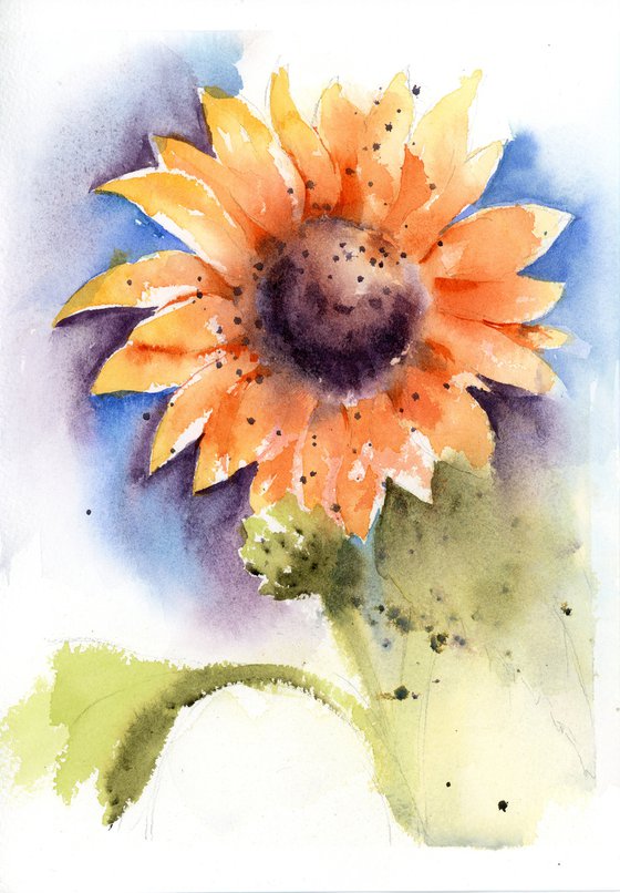 Set of 2 sunflowers (7"x10")x2 original watercolor paintings