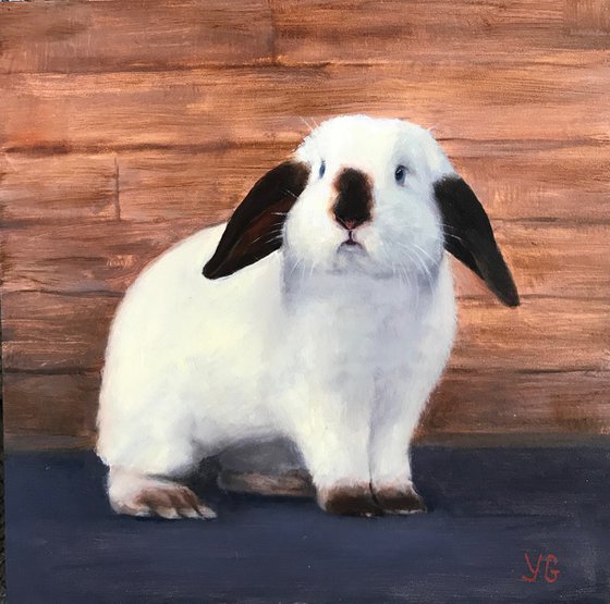 Snowflake. Original oil painting. Animal portrait. Bunny artwork.Easter bunny