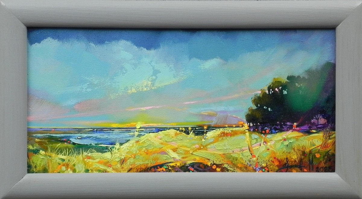 Abstract Landscape Oil Painting By Mykhailo Novikov, 18 X 10", "Whisper Of The Horizon", Original Artwork
