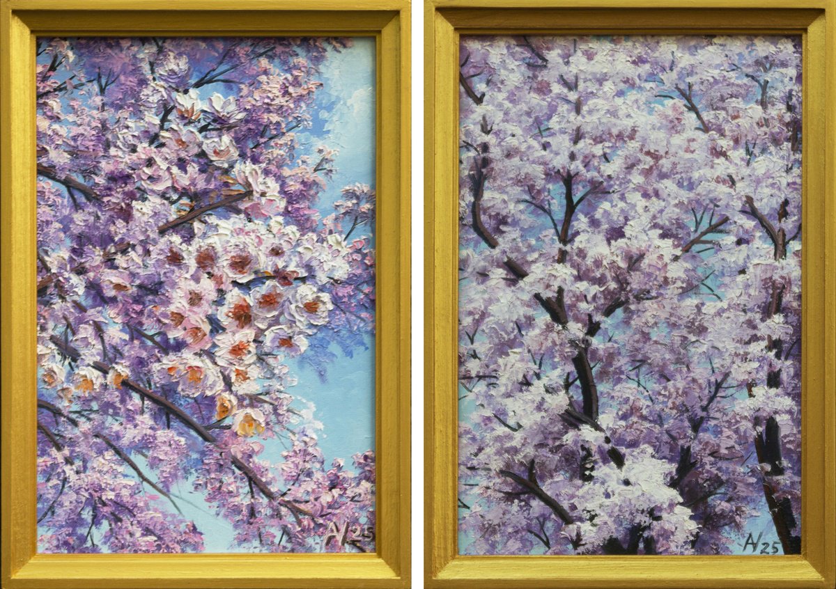 Diptych Sakura Flowers By Oleksii Vylusk, 18 X 13, Artwork For Sale On Artfinder