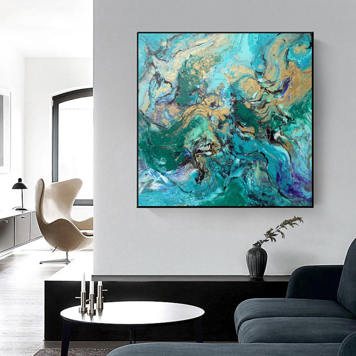 Abstract Landscape Acrylic Painting By Areti Ampi, 31 X 31, Calm Ocean, Original Artwork