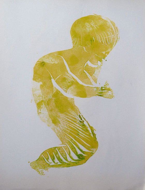 The Baby Mermaid, monoprint 65x50 cm