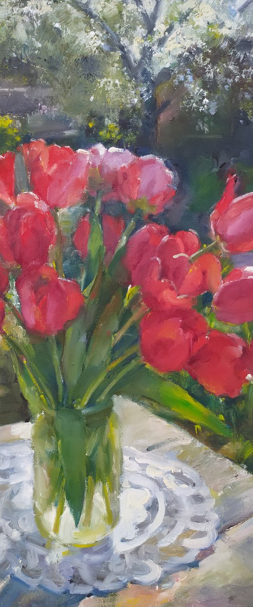 Tulips on a table by Valentina Andrukhova