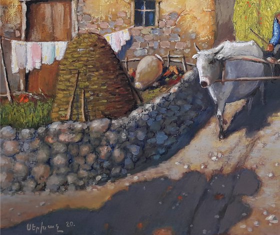 Summer in the village (80x100cm, oil painting, ready to hang)