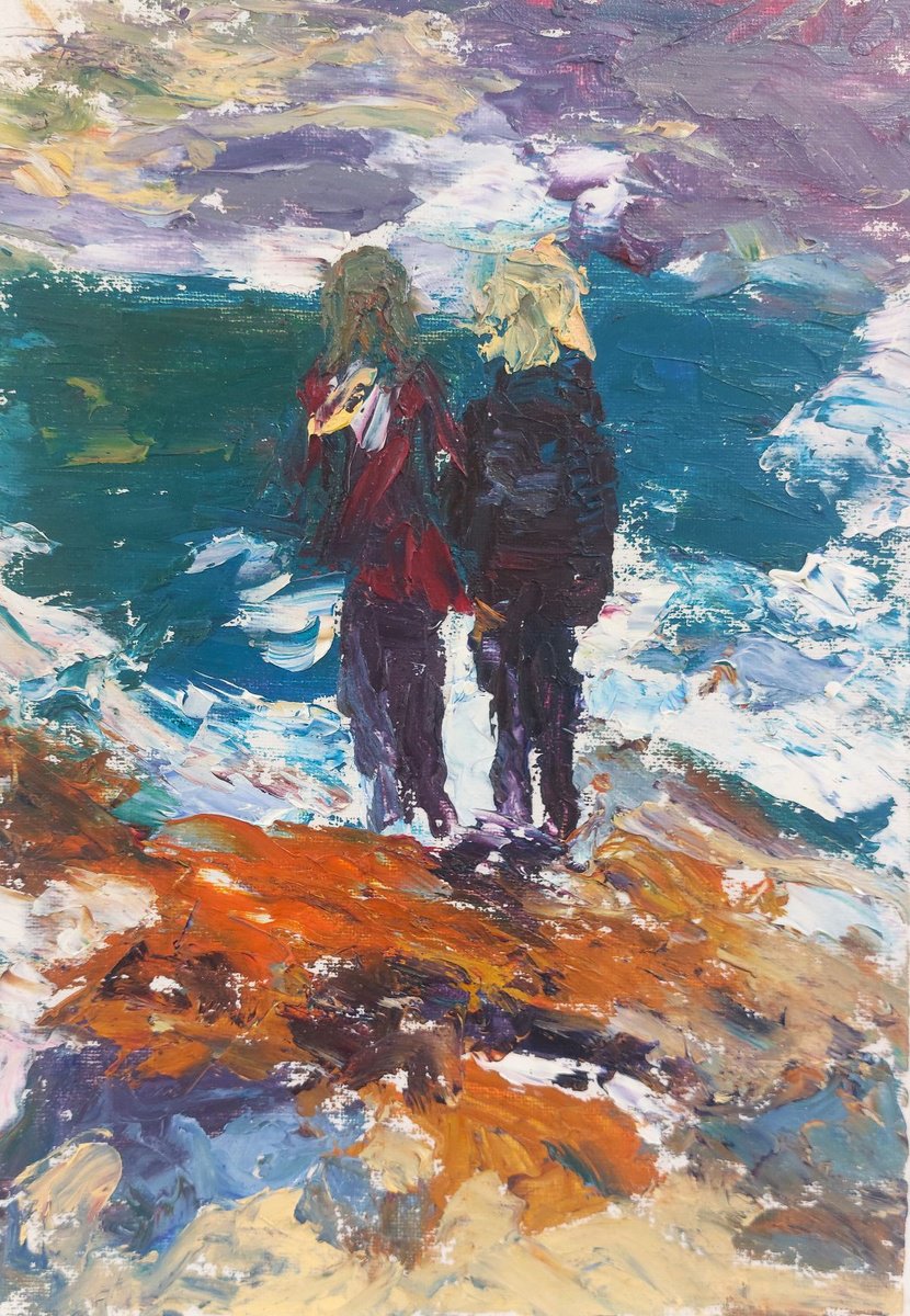 Expressive Landscape Oil Painting By Philippa Headley, 13 X 17", Together In Silence, Original Artwork