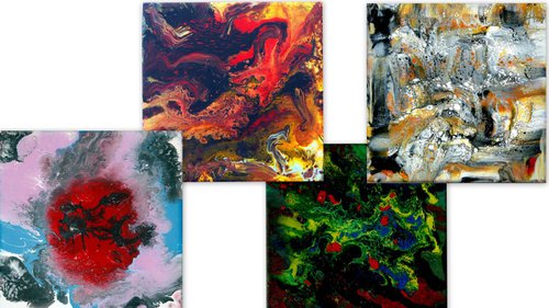 Abstract on canvas 140 (4 paintings 80x20x2cm) by Conrad  Bloemers