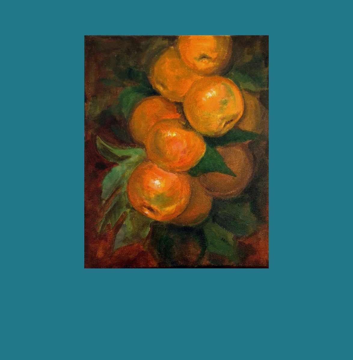 Impressionistic Still Life Acrylic Painting By Asha Shenoy, 8 X 10, Mandarin Oranges On A Branch, Original Artwork