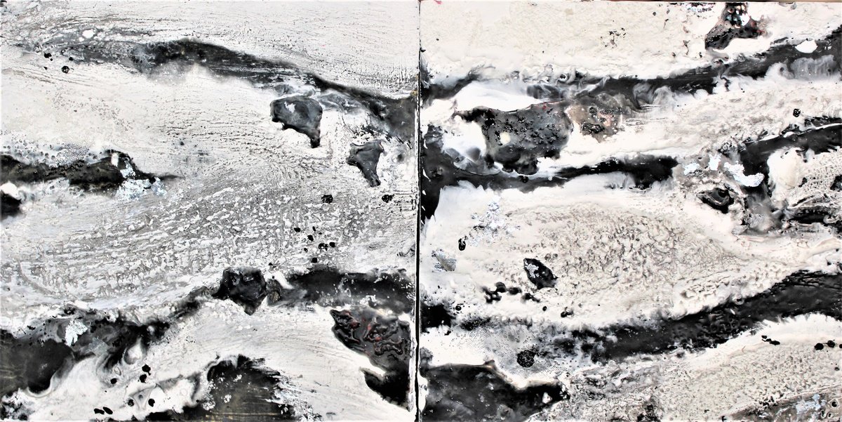 Organic Abstract Painting By Laura Spring, 16 X 8", Yin Yang Ocean, Original Artwork