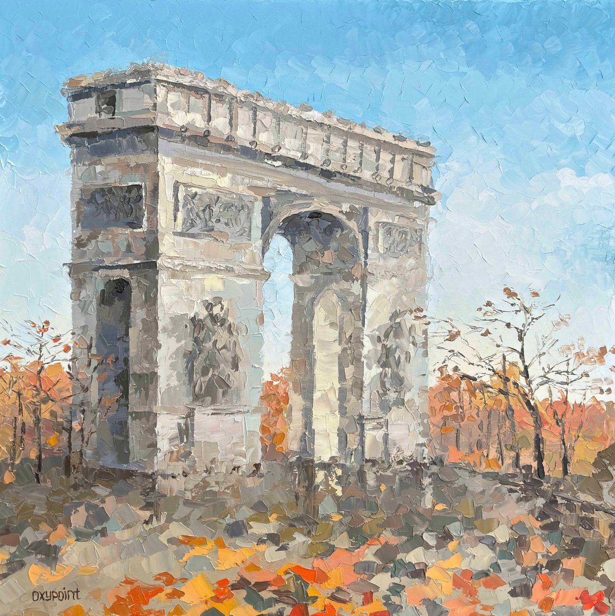 Impressionistic Cityscapes Oil Painting By Oxypoint, 20 X 20", "Arc De Triomphe, Paris", Original Artwork