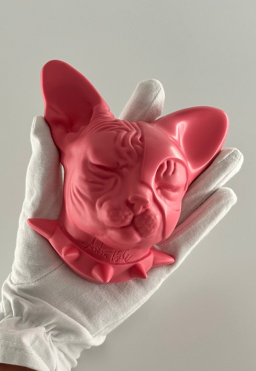 Surrealistic Animal Sculpture By Anton Tische, 5 X 5, Dualcat - Baby Pink 9/9, Original Artwork