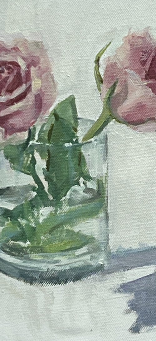 Two pink roses by Louise Gillard