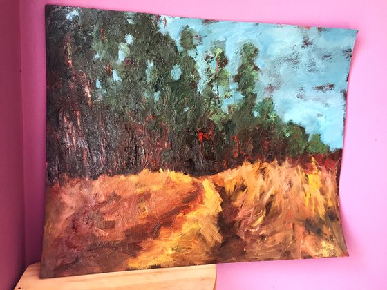 ENTERING THE FOREST LANDSCAPE OIL PAINTING