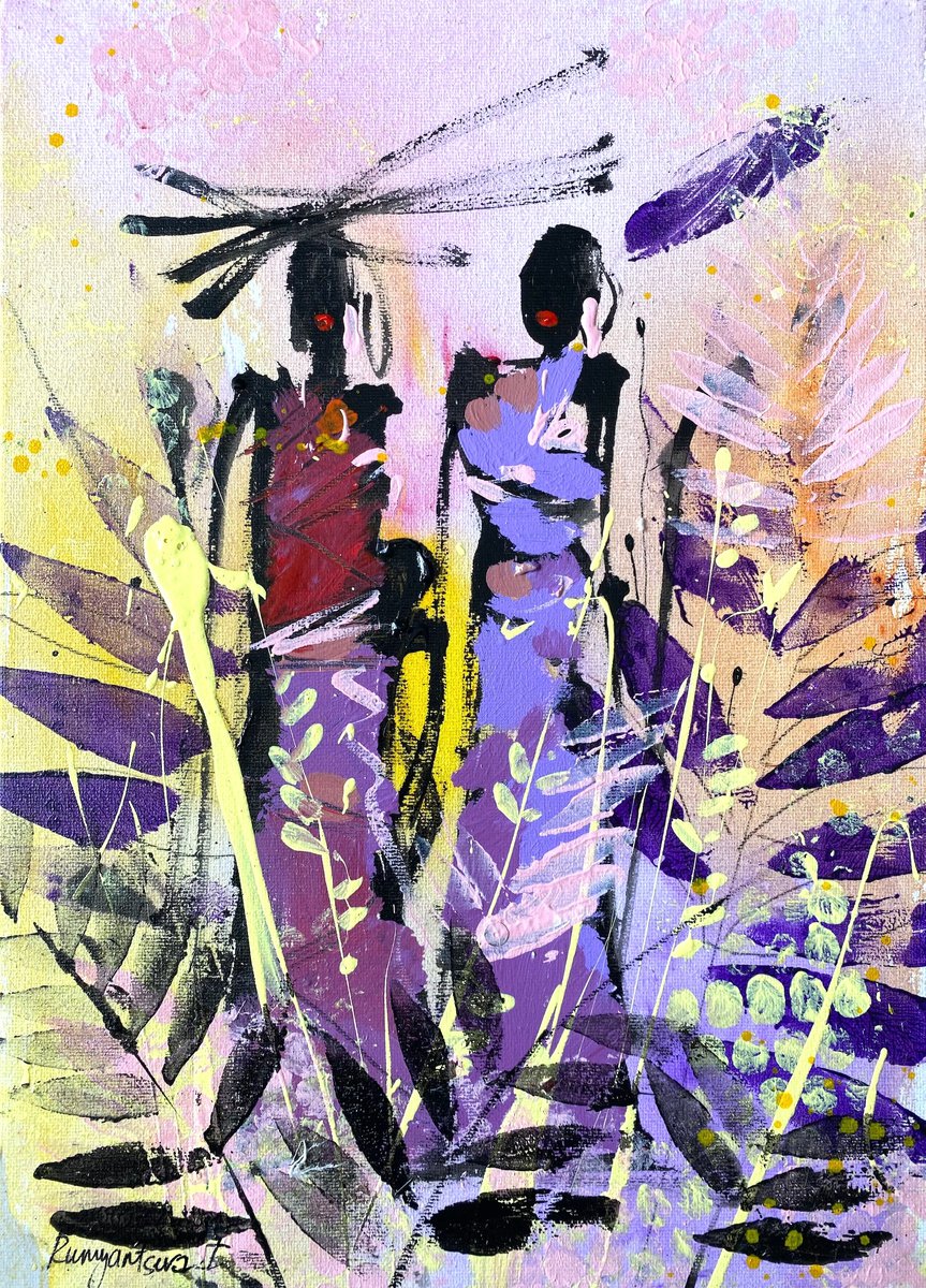 Abstract Portrait Acrylic Painting By Irina Rumyantseva, 10 X 14, Tribal Women Of Africa, Original Artwork