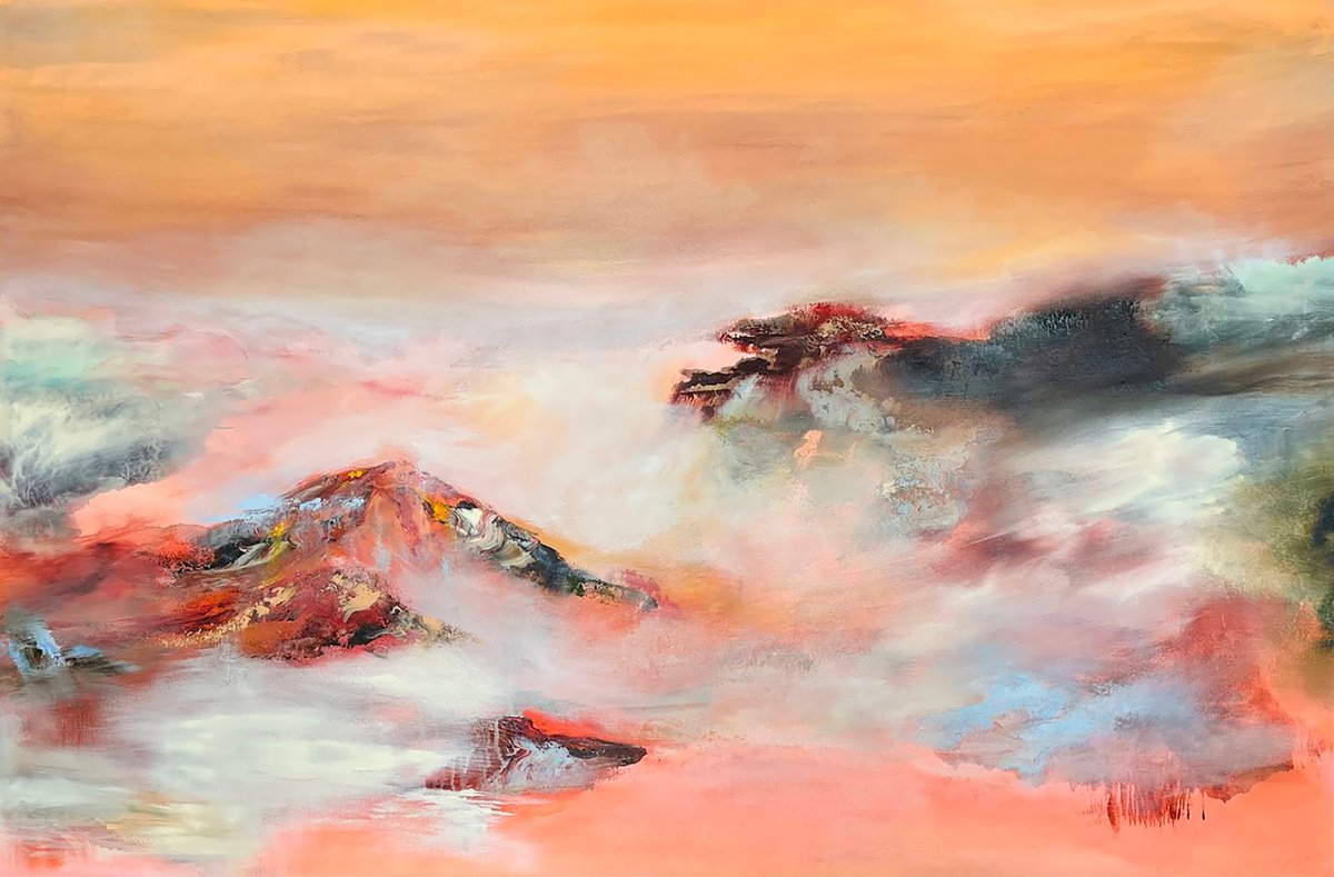 Organic Abstract Oil Painting By Julia Swaby, 59 X 39", The Promised Land, Original Artwork