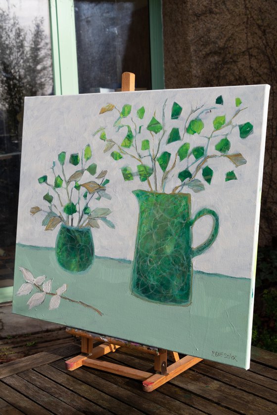 Green pot and jug still life