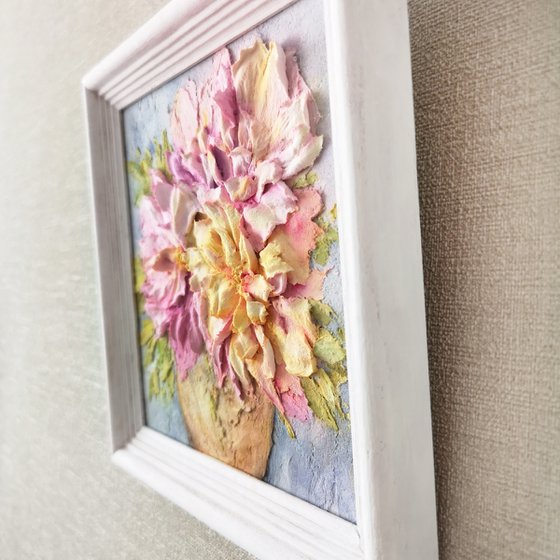 Blush pink and yellow peony bouquet sculpture painting