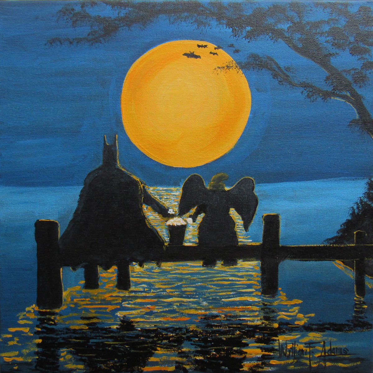 Illustrative Abstract Acrylic Painting By William F. Adams, 14 X 14", Even Superheroes Need A Break!, Original Artwork