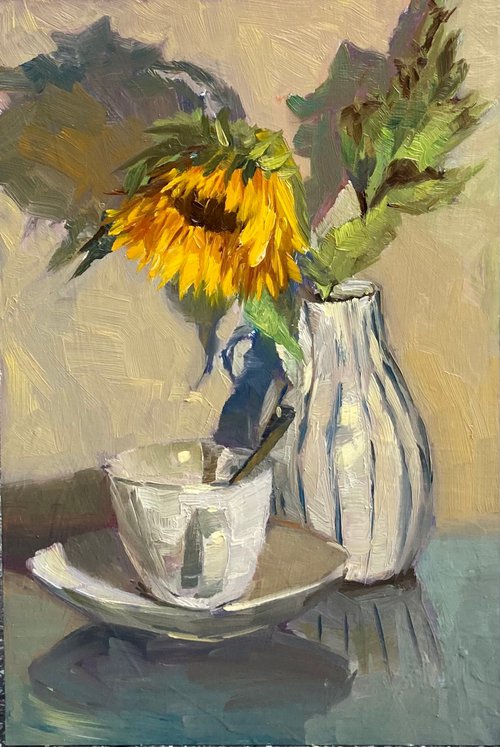 Sunflowers and a teacup by Nithya Swaminathan