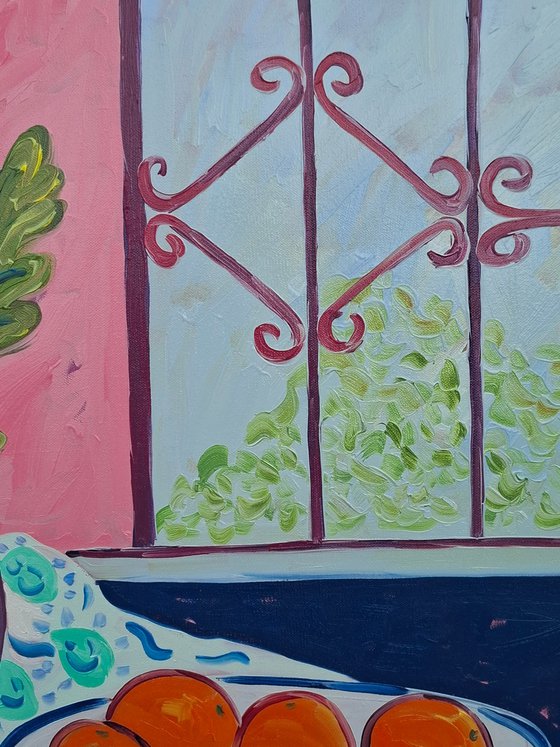 Still Life with Oranges and Window View