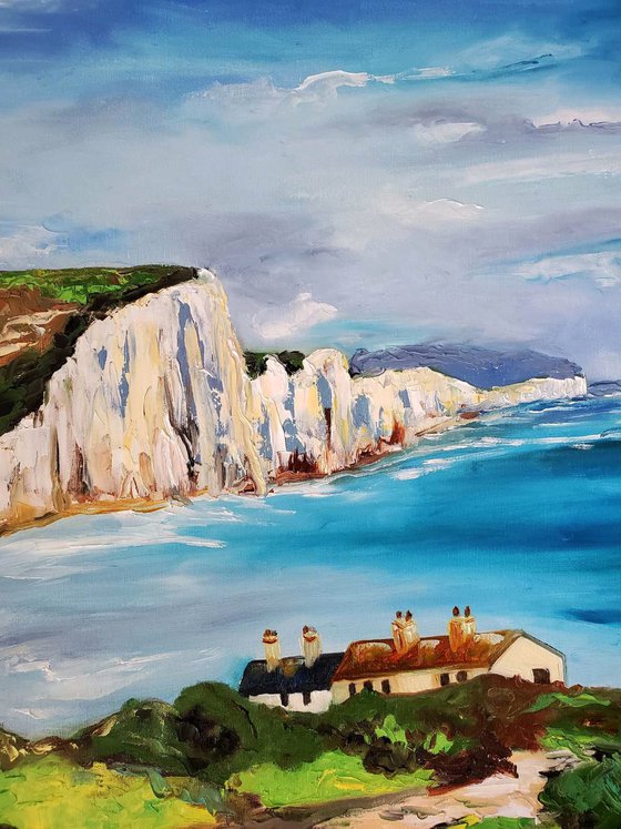 SEVEN SISTERS,   CLIFFS, SUSSEX , ENGLISH LANDSCAPE, OIL PAINTING. OFFICE URBAN WALL ART