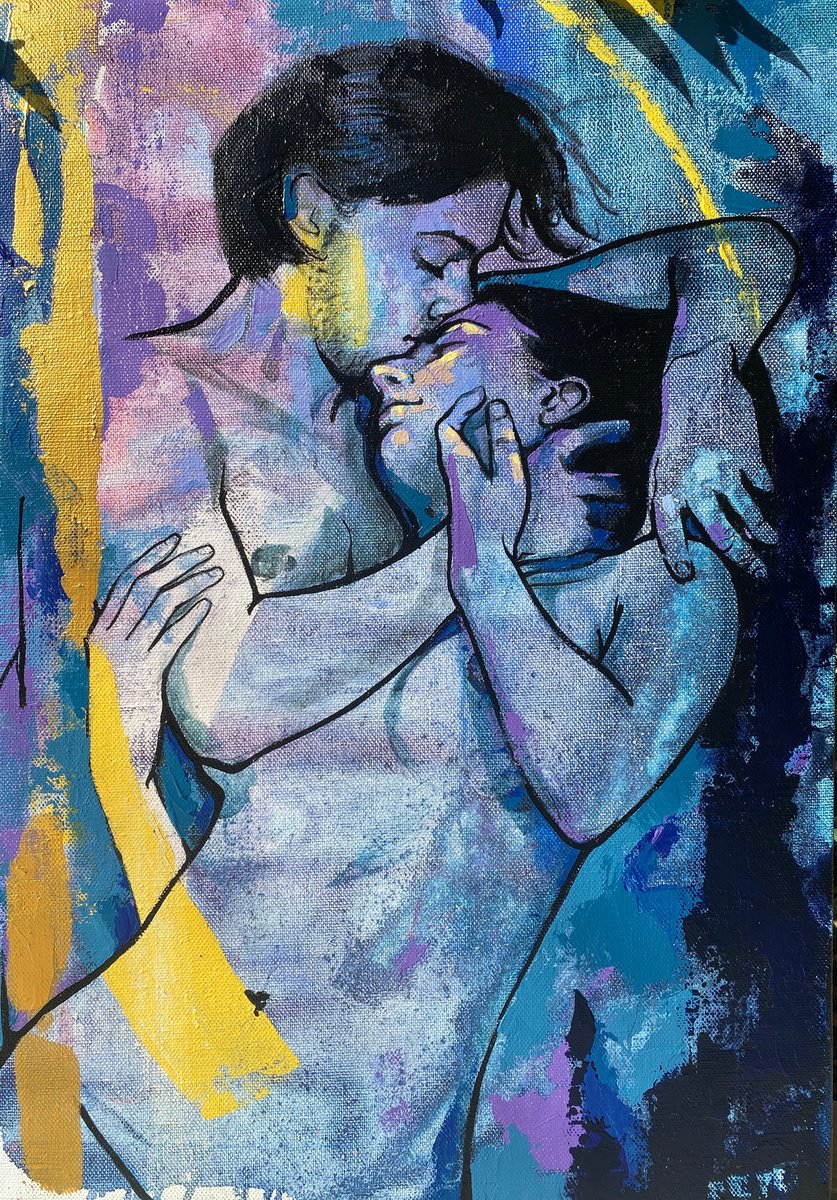 Expressive Portrait Acrylic Painting By Tetiana Cherevan, 24 X 33", There Stars Meet The Sky, Original Artwork