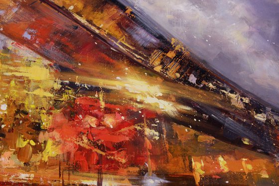 Fire Night - Cityscape Original Oil Painting on canvas 100 x 70 cm