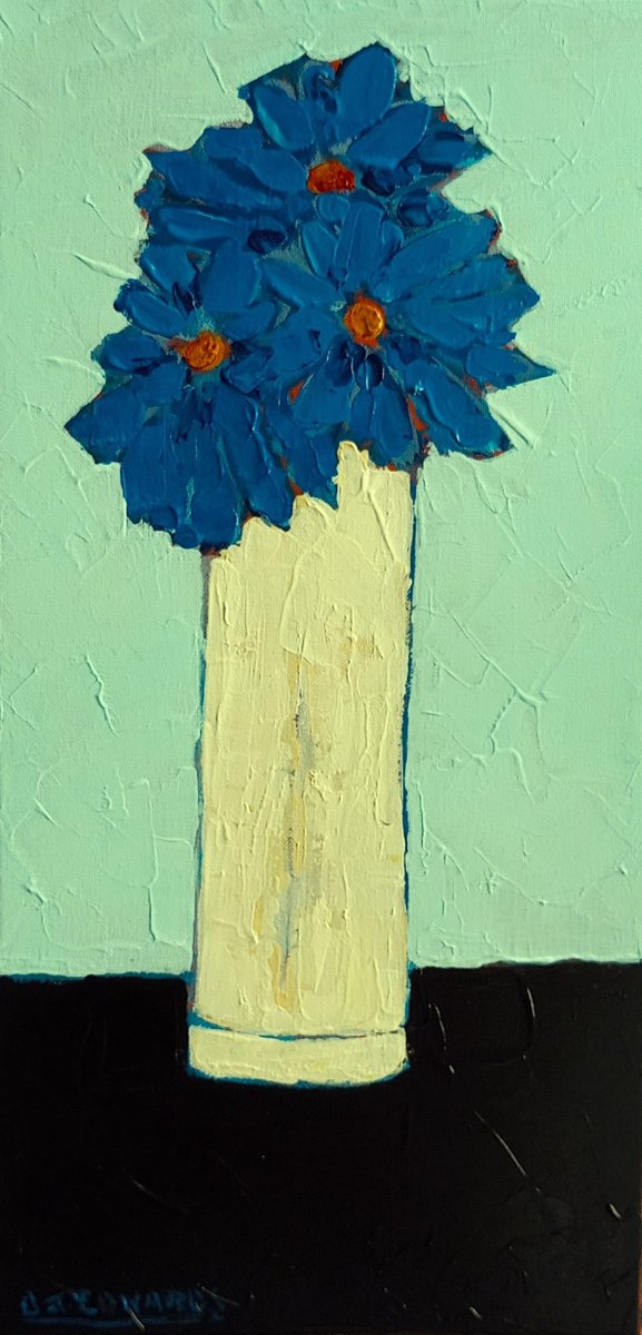 Impressionistic Botanical Acrylic Painting By David J Edwards, 10 X 20, The Blues, Original Artwork