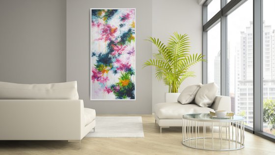 Enchanted Garden Large Acrylic Abstract Painting Colorful Artwork Original Abstract Flower Art Large Vertical Painting