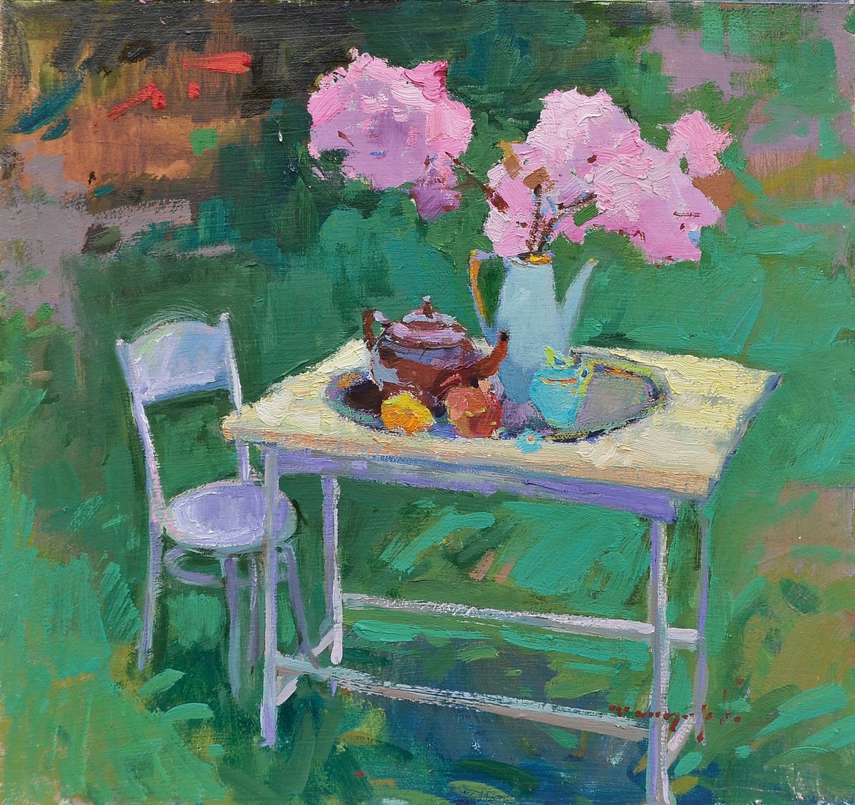 Impressionistic Botanical Oil Painting By Alexander Shandor, 24 X 22, In Anticipation, Original Artwork