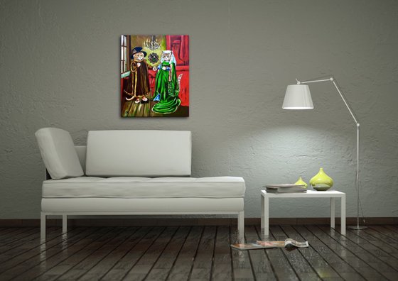 The Arnolfini Marriage. FELINE ART. MODERN URBAN ART OFFICE ART DECOR HOME DECOR