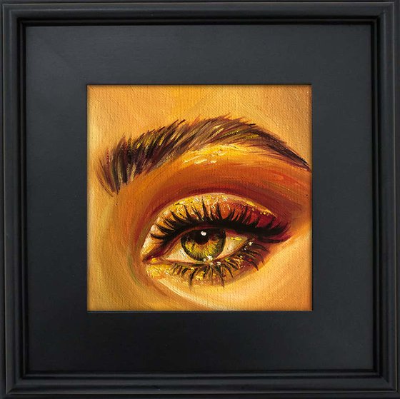 Golden Hour Sun, Original Realistic Square Mini Oil Painting