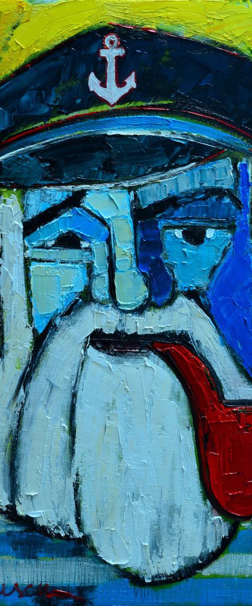 OLD SEAMAN WITH RED PIPE - ABSTRACT EXPRESSIONIST PORTRAIT by ANA MARIA EDULESCU