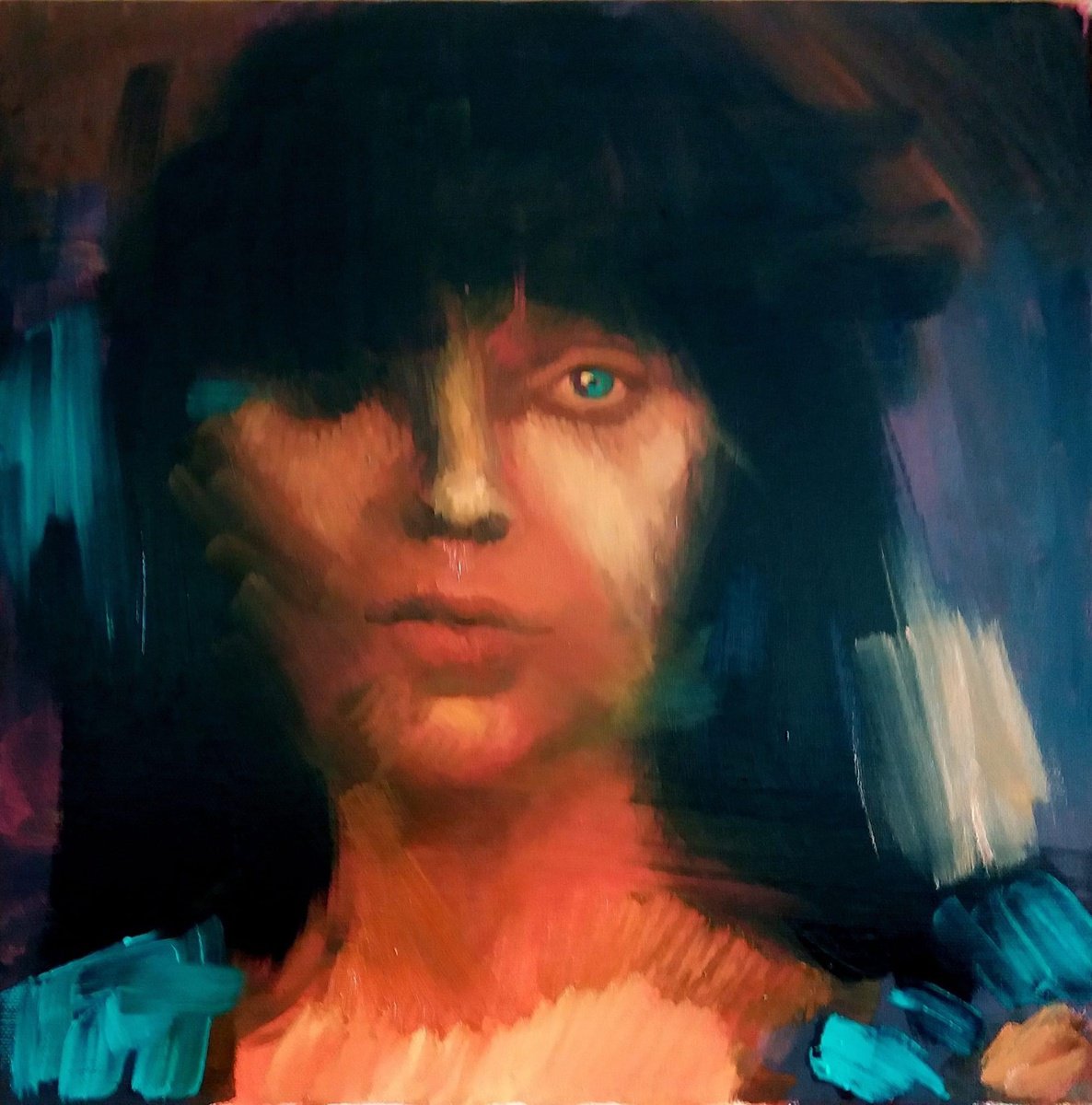 Impressionistic Portrait Acrylic Painting By Nikola Gulev, 22 X 22", "Beyond", Original Artwork