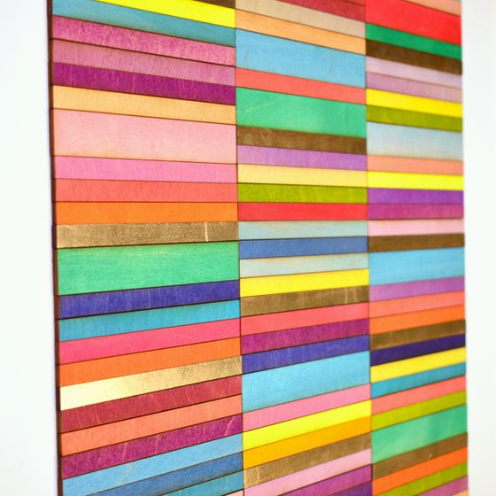 Three Panel Colour Study With Gold Orginal 3D Wood Collage Painting