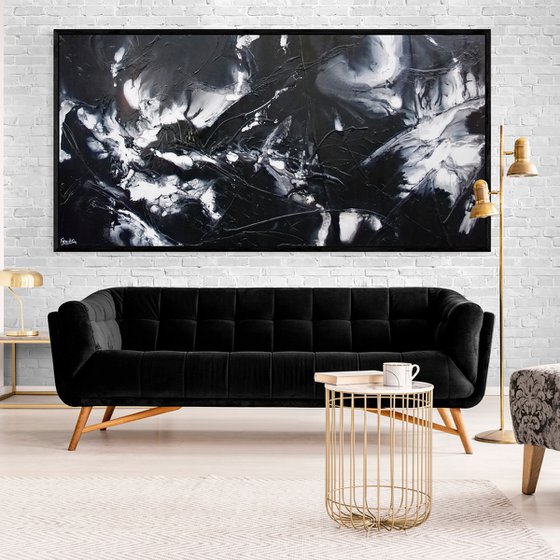 Raw Black Ice 240cm x 120cm Textured Abstract Art