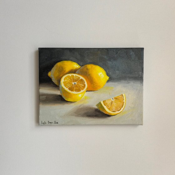 Lemon on grey fruit still life