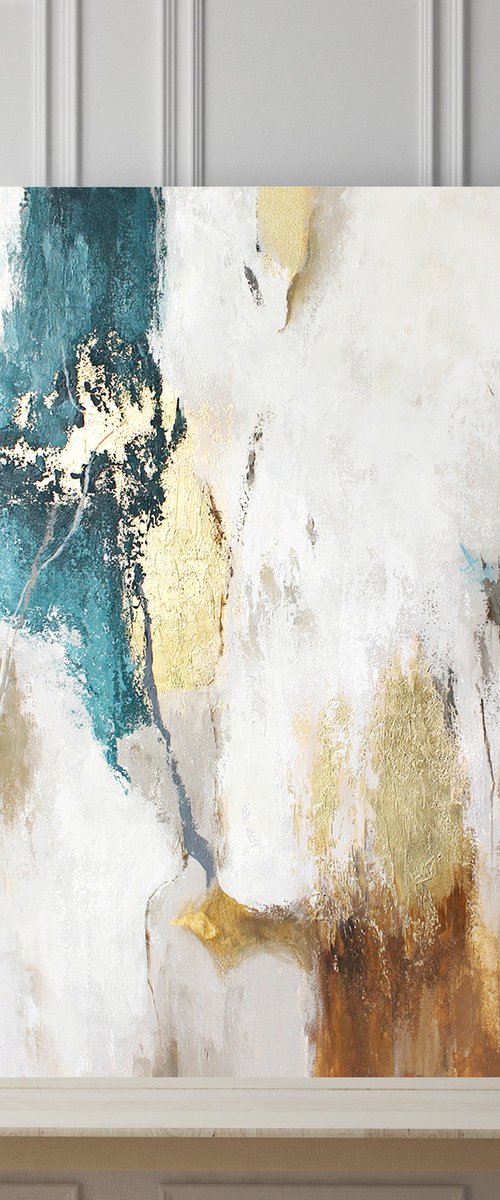 "Emerald Flow" Teal brown gold abstract art by Yana Sagan