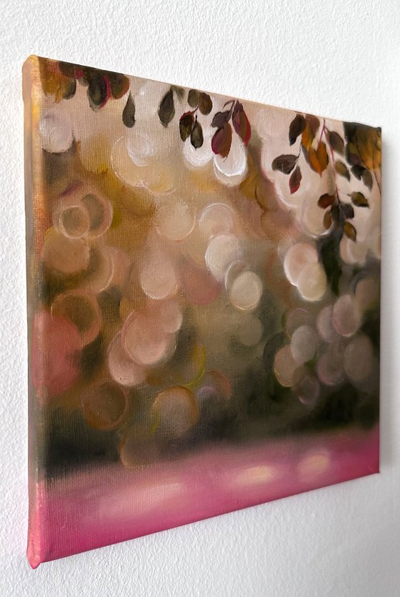 Soft Lights Floral Pink Green Gold Bokeh Art