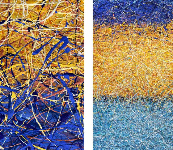 Blue Yellow Mark Rothko inspired Jackson pollock style Modern abstraction Blue and yellow