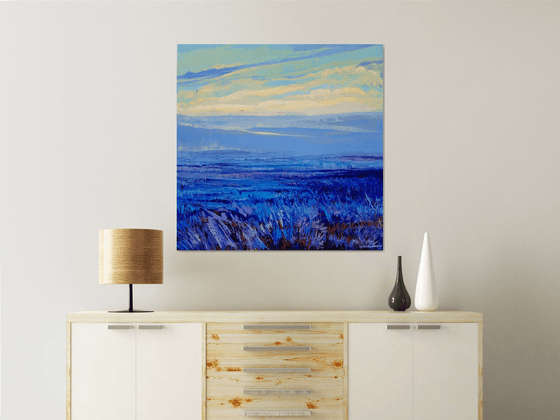 Blue Field at Sunrise 90x90cm